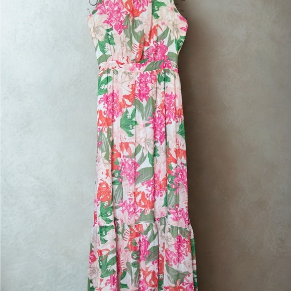 CeCe Pink and Green Floral Maxi Dress - Picture 1 of 4